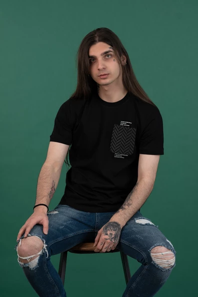 SLİMFİT CEP DETAYLI SIFIR YAKA ERKEK PENYE T-SHİRT - 5