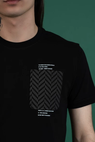 SLİMFİT CEP DETAYLI SIFIR YAKA ERKEK PENYE T-SHİRT - 7