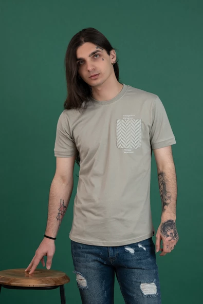 SLİMFİT CEP DETAYLI SIFIR YAKA ERKEK PENYE T-SHİRT - 9