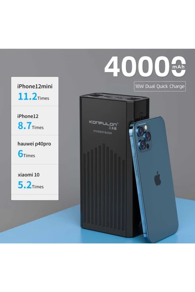 P40Q Powerbank 40.000 mAh PD 18W Hızlı Şarj QC 3.0 ve Oto Standby Özellikli Telefon Tablet Tutamaçlı Powerbank - 9