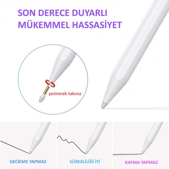 Dijital Şarjlı Avuç İçi Algılamayan Stylus Yedek Kalem Ucu Tip Uç - 3