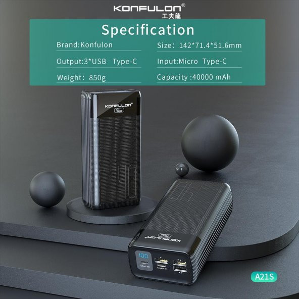 A21S LCD Göstergeli Powerbank 40000 mAh Konfulon Power Station - 4