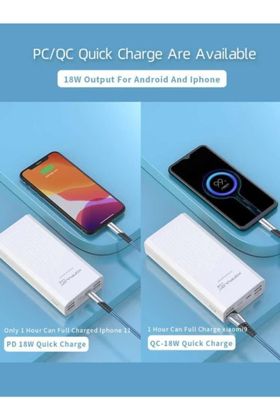 P40Q Powerbank 40.000 mAh PD 18W Hızlı Şarj QC 3.0 ve Oto Standby Özellikli Telefon Tablet Tutamaçlı Powerbank - 5