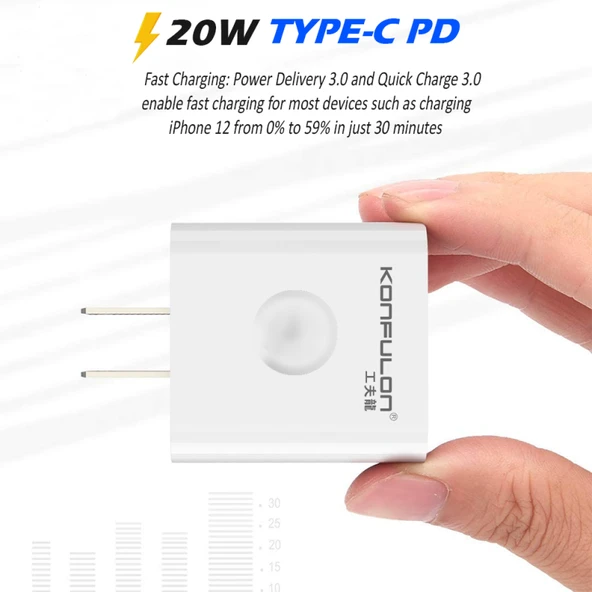 Type-C Girişli Cihazlarla Uyumlu Konfulon C69D 20W PD Şarj Cihazı - Resim 5
