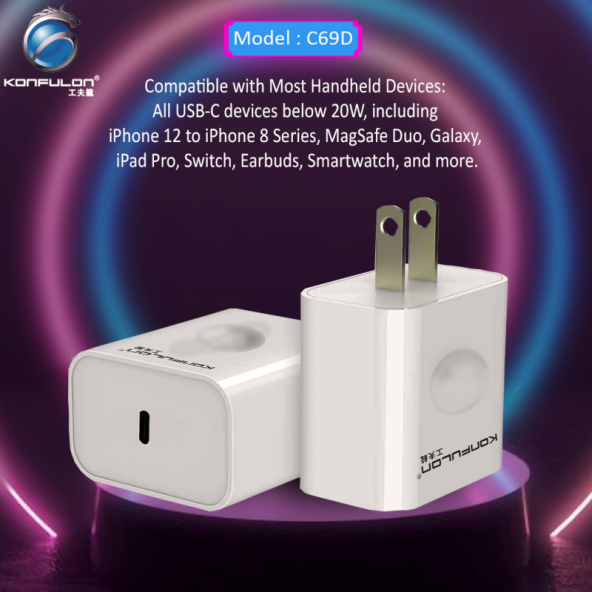 Type-C Girişli Cihazlarla Uyumlu Konfulon C69D 20W PD Şarj Cihazı - 6