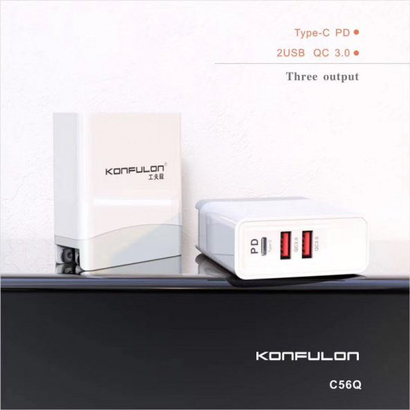 Konfulon C56Q 2xUSB QC 3.0 ve 1xType-C PD 30W Seyahat Şarj Cihazı - 2