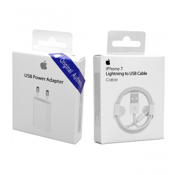 Apple iPhone 5s 6s 6 Plus 7 Plus Orijinal Şarj Aleti Cihazı 5w Adaptör + Lightning Kablo Set - 2