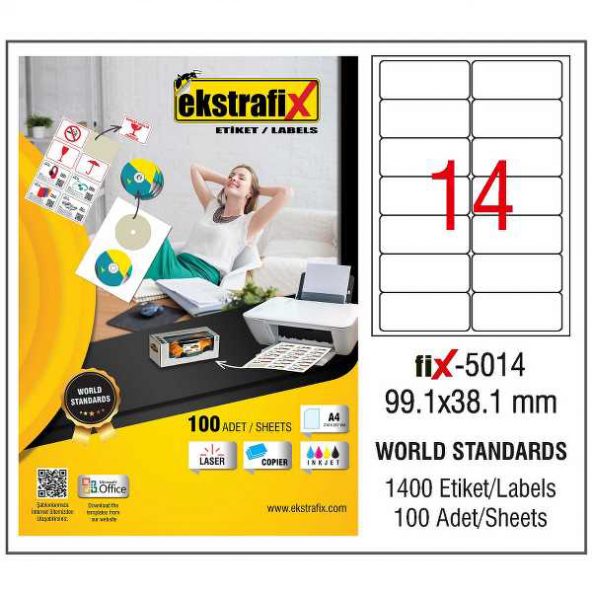 Ekstrafix Laser Etiket 100 YP 99.1x38.1 Laser-Copy-Inkjet FİX-5014 ürün görseli 1