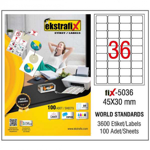 Ekstrafix Laser Etiket 45x30 Laser-Copy-Inkjet Fİx-5036