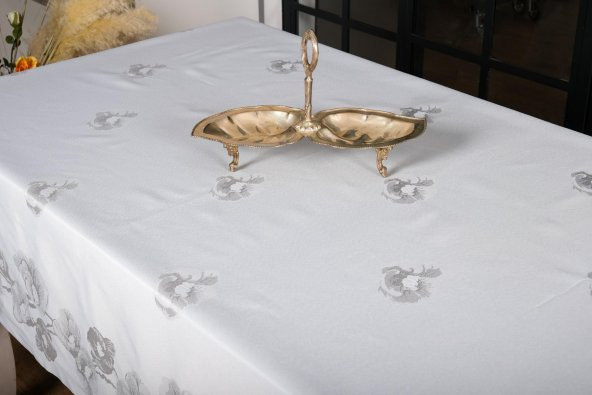 Finezza Müge Lüx Jakar Kumaş Gri Masa Örtüsü  Dikdörtgen 160x220 cm - 1085 - 7