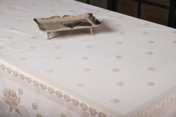 Finezza Nilüfer Lüx Jakar Kumaş Bej Masa Örtüsü  Dikdörtgen 160x220 cm - 1086 - 2