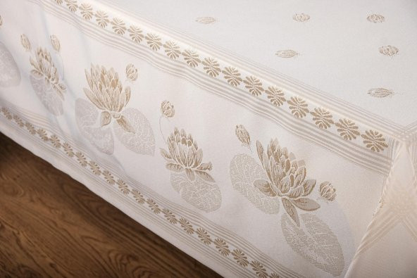 Finezza Nilüfer Lüx Jakar Kumaş Bej Masa Örtüsü  Dikdörtgen 160x220 cm - 1086 - 3