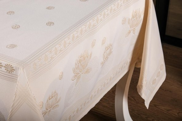 Finezza Nilüfer Lüx Jakar Kumaş Bej Masa Örtüsü  Dikdörtgen 160x220 cm - 1086 - 4