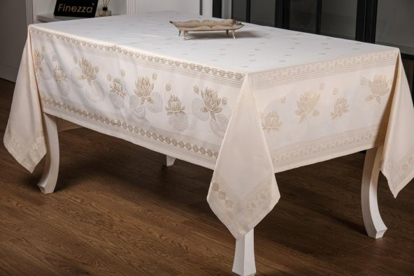 Finezza Nilüfer Lüx Jakar Kumaş Bej Masa Örtüsü  Dikdörtgen 160x220 cm - 1086 - 6