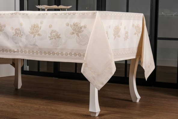 Finezza Nilüfer Lüx Jakar Kumaş Bej Masa Örtüsü  Dikdörtgen 160x220 cm - 1086 - 7