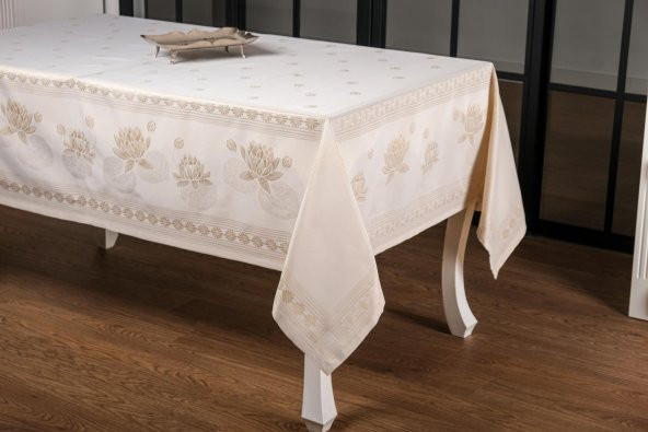 Finezza Nilüfer Lüx Jakar Kumaş Bej Masa Örtüsü  Dikdörtgen 160x220 cm - 1086 - 8