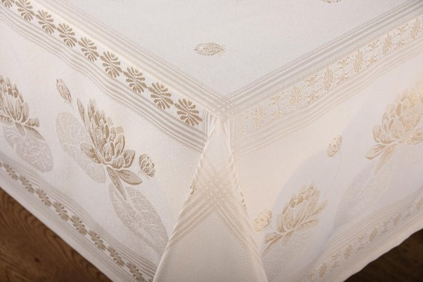 Finezza Nilüfer Lüx Jakar Kumaş Bej Masa Örtüsü  Dikdörtgen 160x220 cm - 1086 - 9