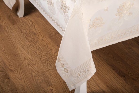 Finezza Nilüfer Lüx Jakar Kumaş Bej Masa Örtüsü  Dikdörtgen 160x220 cm - 1086 - 10