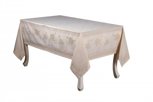 Finezza Nilüfer Lüx Jakar Kumaş Bej Masa Örtüsü  Dikdörtgen 160x220 cm - 1086 - 11