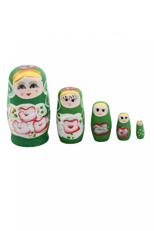 Ahşap Matruşka Bebek 5 li Set Yeşil No.1 - 2