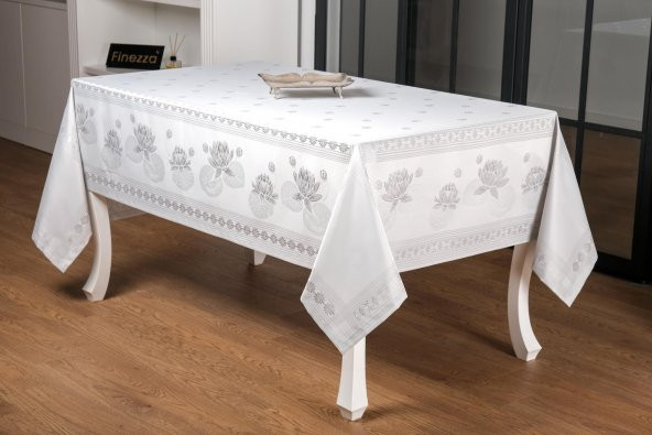 Finezza Nilüfer Lüx Jakar Kumaş Gri Masa Örtüsü  Dikdörtgen 160x220 cm - 1087