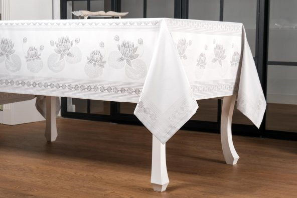 Finezza Nilüfer Lüx Jakar Kumaş Gri Masa Örtüsü  Dikdörtgen 160x220 cm - 1087 - 5