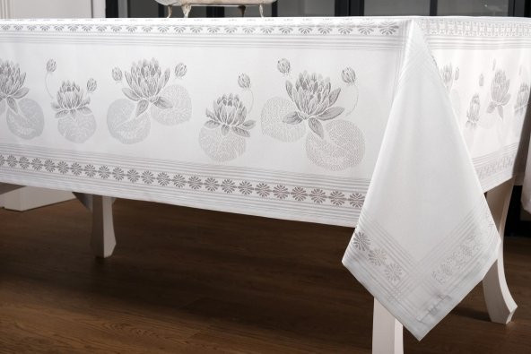 Finezza Nilüfer Lüx Jakar Kumaş Gri Masa Örtüsü  Dikdörtgen 160x220 cm - 1087 - 7