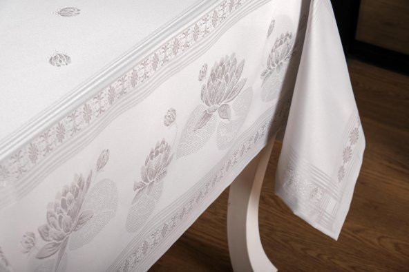 Finezza Nilüfer Lüx Jakar Kumaş Gri Masa Örtüsü  Dikdörtgen 160x220 cm - 1087 - 9