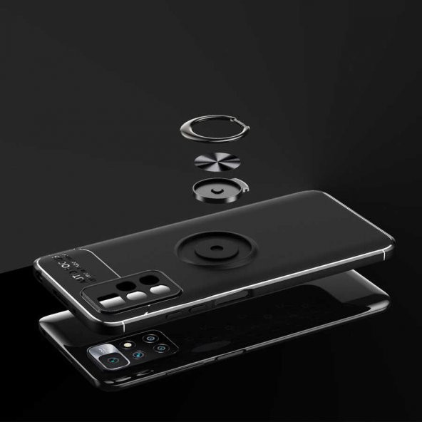 Xiaomi Redmi 10 Kılıf Standlı Yüzüklü Manyetik Silikon - 4