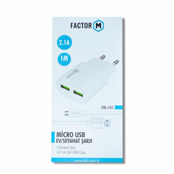 Factor M Çift Çıkışlı 2.1A Micro Ev Tipi Şarj Aleti Set (FM101M) - 5