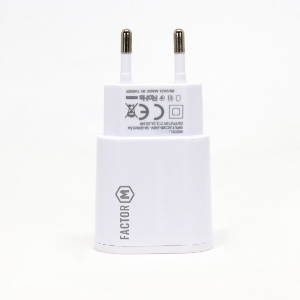 Factor M Çift Çıkışlı 2.1A Type-C Ev Tipi Şarj Aleti Set (FM101T)