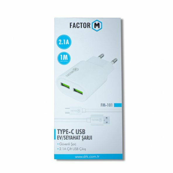 Factor M Çift Çıkışlı 2.1A Type-C Ev Tipi Şarj Aleti Set (FM101T) - 5