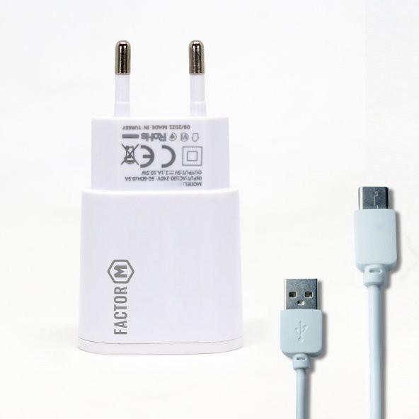 Factor M Çift Çıkışlı 2.1A Type-C Ev Tipi Şarj Aleti Set (FM101T) - 6
