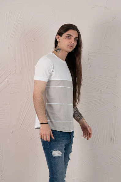 SLİMFİT BASKILI SIFIR YAKA ERKEK PENYE T-SHİRT - Resim 4