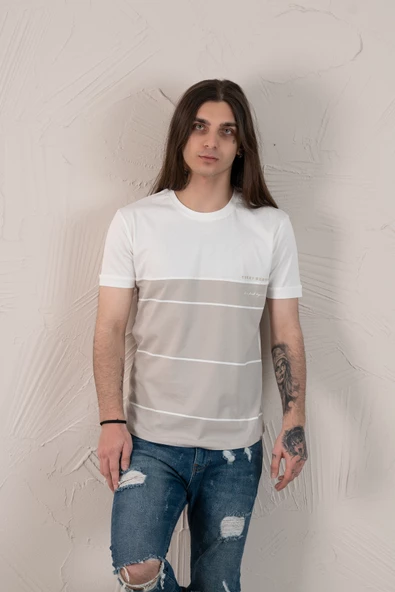 SLİMFİT BASKILI SIFIR YAKA ERKEK PENYE T-SHİRT - Resim 3