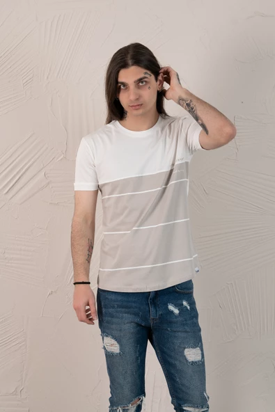 SLİMFİT BASKILI SIFIR YAKA ERKEK PENYE T-SHİRT - Resim 2