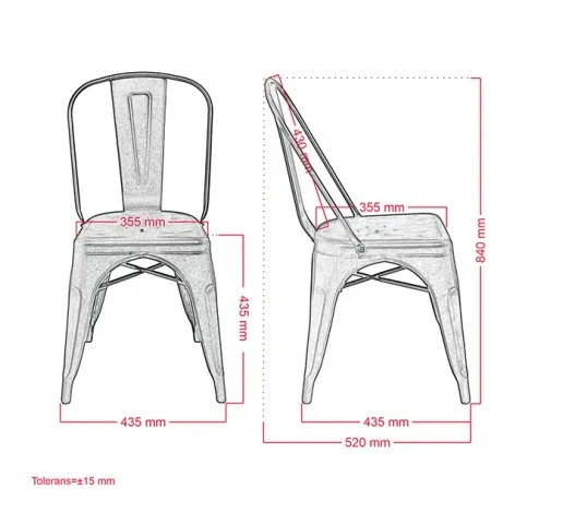 Tolix Kolsuz Metal Sandalye-Kırmızı - 2