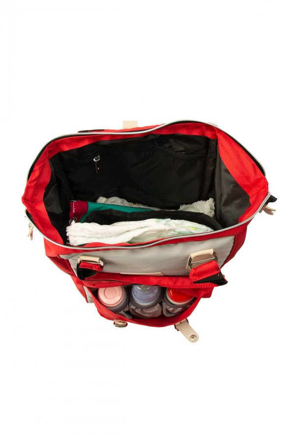 Bagmori Kırmızı Cepli Logolu Anne Bebek Çantası - 5