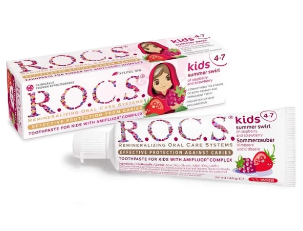 Rocs Kids Yaz Esintisi Ahududu&Çilek 4-7 Yaş Diş Macunu 45 gr