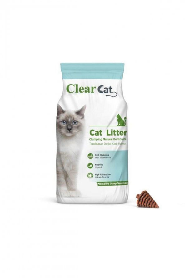 Clear Cat İnce Sabunlu Topaklanan Doğal Bentonit Kedi Kumu 10 kg
