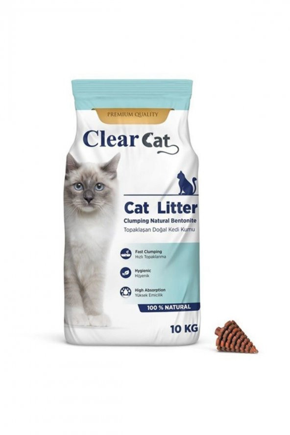 Clear Cat Kokusuz Topaklanan Doğal Bentonit Kedi Kumu Ince 10 Kg