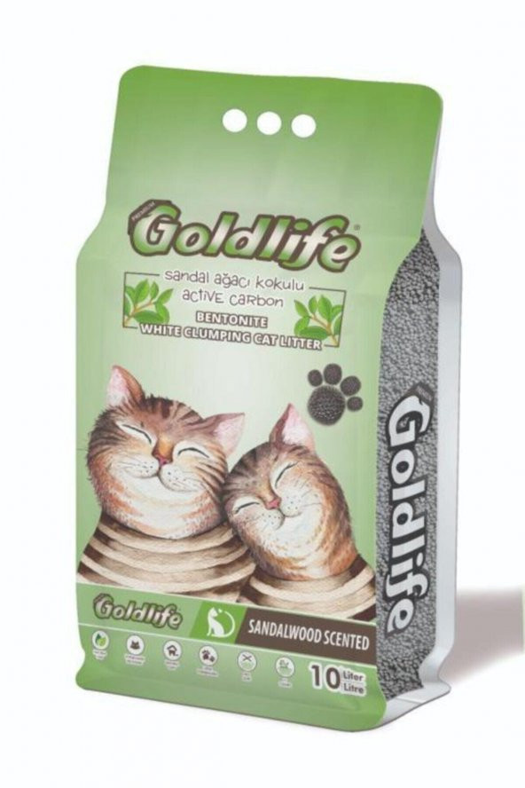 Goldlife 10 Lt Actıve Carbon Sandal Ağacı Kokulu Bentonit Premıum Kedi Kumu 1 Adet