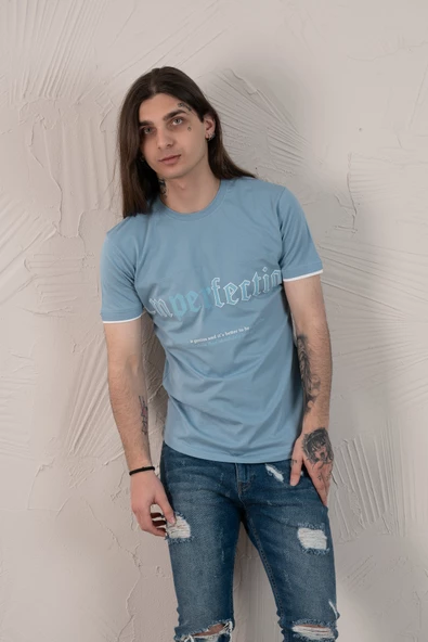 SLİMFİT BASKILI SIFIR YAKA ERKEK PENYE T-SHİRT - Resim 2