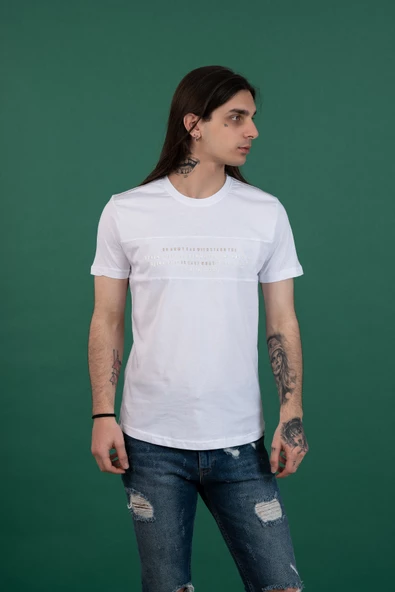 SLİMFİT BASKILI SIFIR YAKA ERKEK PENYE T-SHİRT - Resim 7