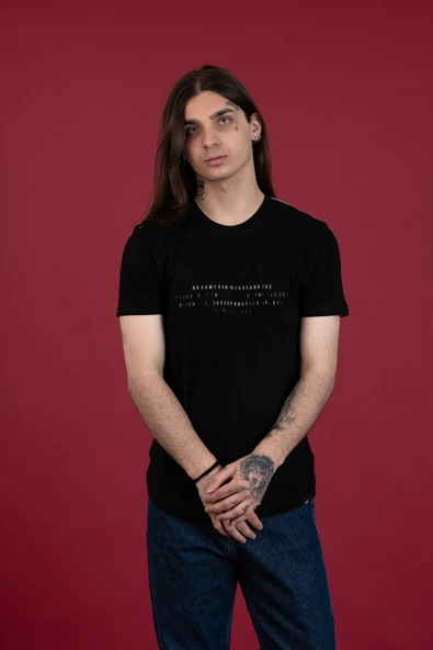 SLİMFİT BASKILI SIFIR YAKA ERKEK PENYE T-SHİRT - Resim 2