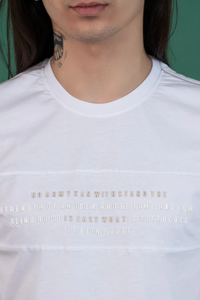 SLİMFİT BASKILI SIFIR YAKA ERKEK PENYE T-SHİRT - Resim 6