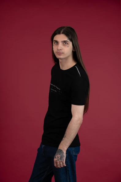 SLİMFİT BASKILI SIFIR YAKA ERKEK PENYE T-SHİRT - Resim 3