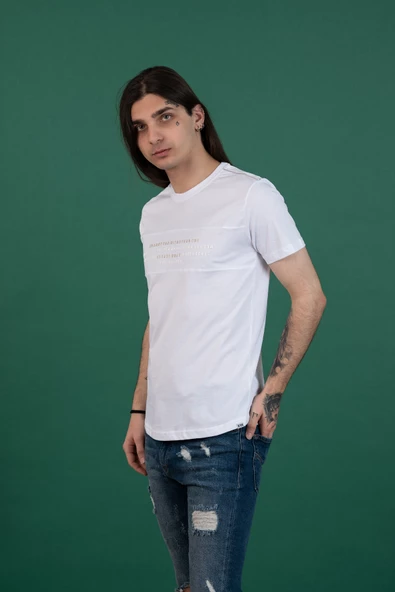SLİMFİT BASKILI SIFIR YAKA ERKEK PENYE T-SHİRT - Resim 5