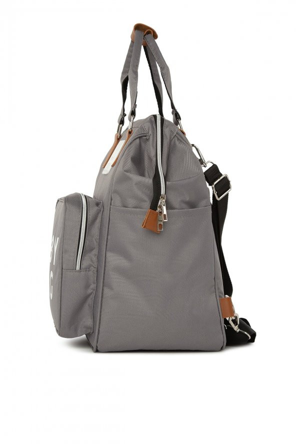 Bagmori Gri Baby Bag Baskılı Cepli Anne Bebek Bakım Sırt Çantası - 3