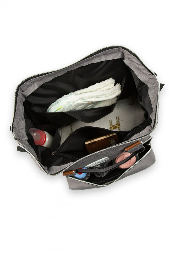 Bagmori Gri Baby Bag Baskılı Cepli Anne Bebek Bakım Sırt Çantası - 5